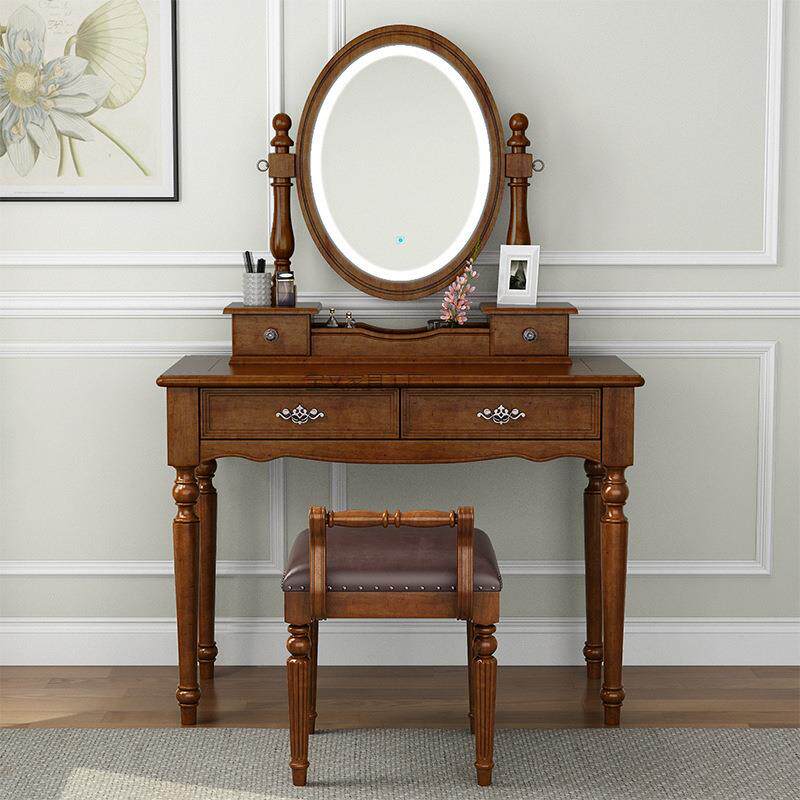 Bw2欧式简约智能带灯梳妆台美式全实木化妆台小户型妆台镜大容量