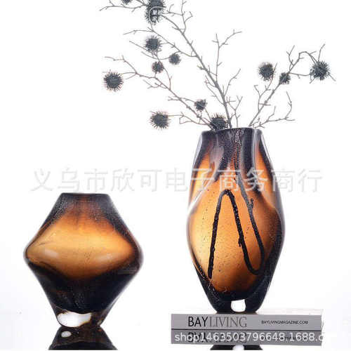 现代轻奢玻璃花瓶摆件玄关茶几电视柜样板房软装家居装饰品花器