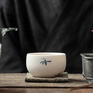 景德拟古兰花手绘主人杯羊脂玉汝窑茶杯大号单杯家用陶瓷功夫品杯