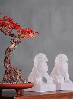 新中式磨砂透明狮子摆件书房玄关酒柜博古架装饰样板房售楼部摆设