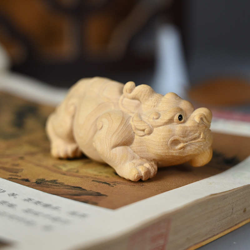 小叶黄杨木小可爱貔貅手把件木质工艺品书房桌面摆饰品装饰品礼品