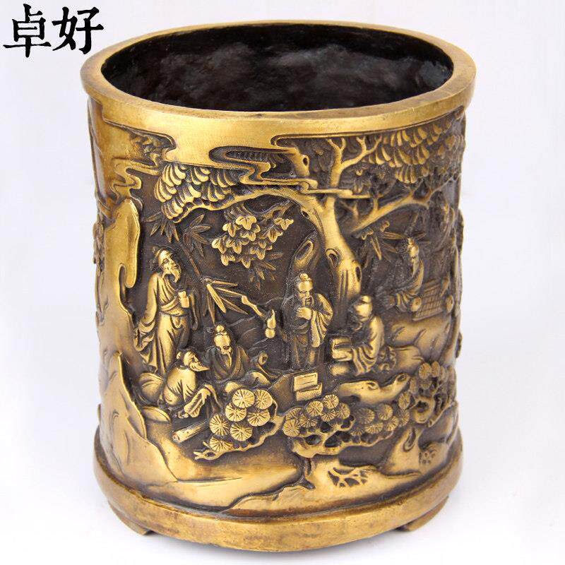 实心铜笔筒装饰铜竹笔筒龙笔筒马笔筒旧战争笔筒