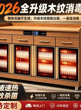 2026新款茶水柜木纹商用消毒柜双门台式餐饮柜烘干茶水柜消毒碗柜