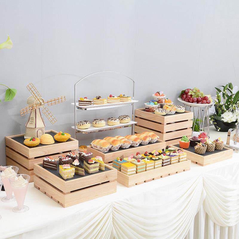 中国木制甜品桌装饰品展示架自助餐糕点蛋糕点心托盘自助餐茶歇桌