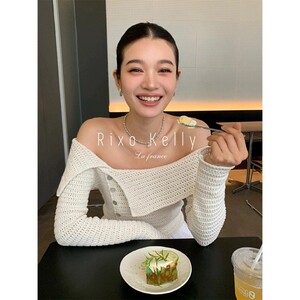 Rixo Kelly法式松弛感气质露肩镂空针织一字肩上衣时尚防晒针织衫