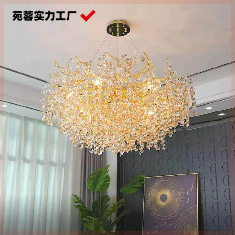 网红豪华别墅水晶吊灯树枝餐厅简美奢华高档客厅大灯法式大厅水晶