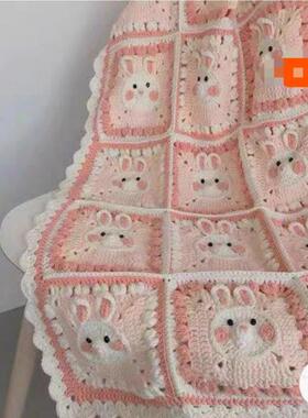 手工编织小兔闷蓝色d针粉色iy毯子盖毯孕期解神器织厂家直供材料