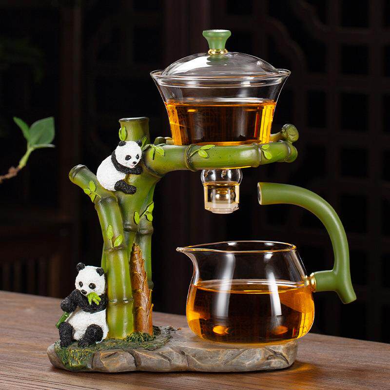 2024玻璃自动茶具套装办公室懒人冲茶神器家用磁吸茶壶杯熊猫茶杯