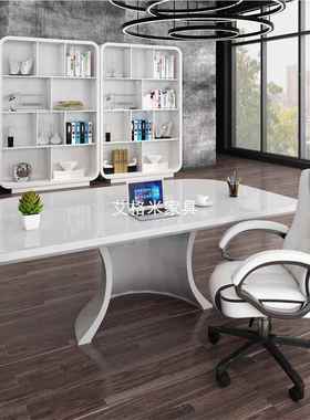 白色创意烤经漆板桌简总约现JJV代大老班台办公室主管办公桌裁桌