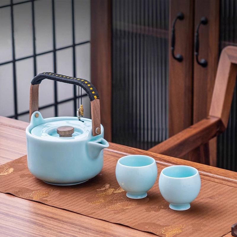 青瓷大号容量提梁泡茶壶家用办公陶瓷花茶壶凉水壶带过滤一件