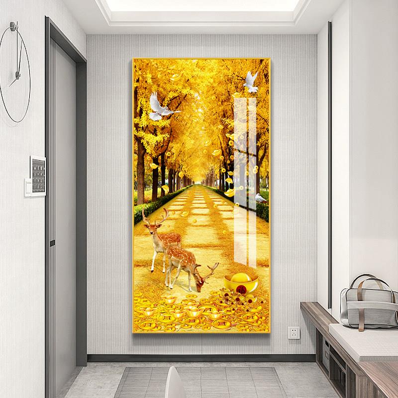 黄金大道玄关装饰画现代简约壁画入户进门走廊尽头过道背景墙挂画
