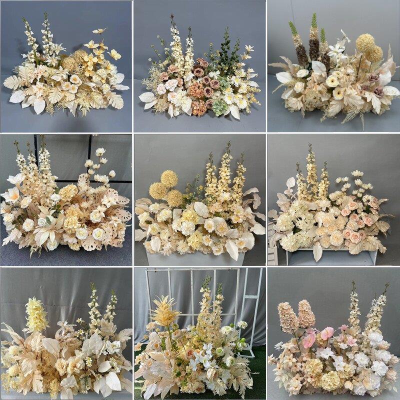 香槟色婚礼装饰花卉插花地板花路引花婚礼人造花插花舞台t舞台欢