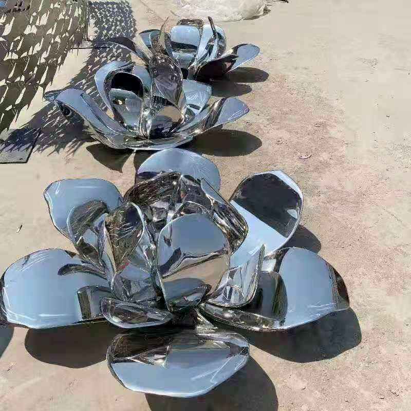 不锈钢荷花雕塑摆件镜面仿真户外酒店水池公园庭院美化装饰艺术品