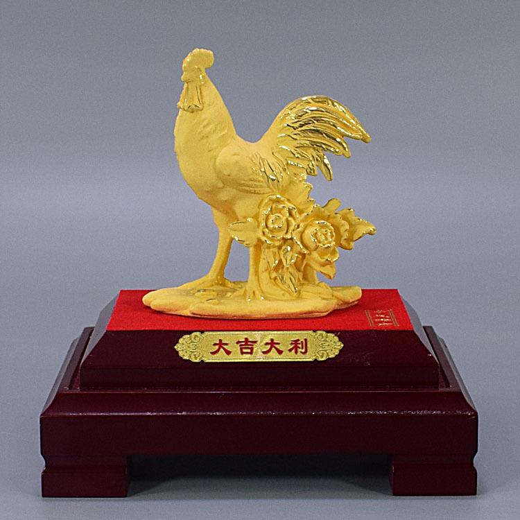 十二生肖绒沙金公鸡年吉祥物金鸡风水摆件实用办公室摆设