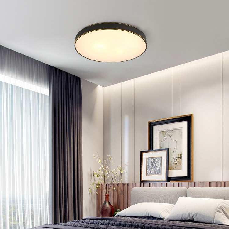 全铜超薄led吸顶灯现代简约房间阳台过道简欧美式黑色圆形卧室灯