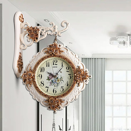 欧式双面挂钟客厅时尚现代简约钟表装饰家用挂墙两面石英钟创意表