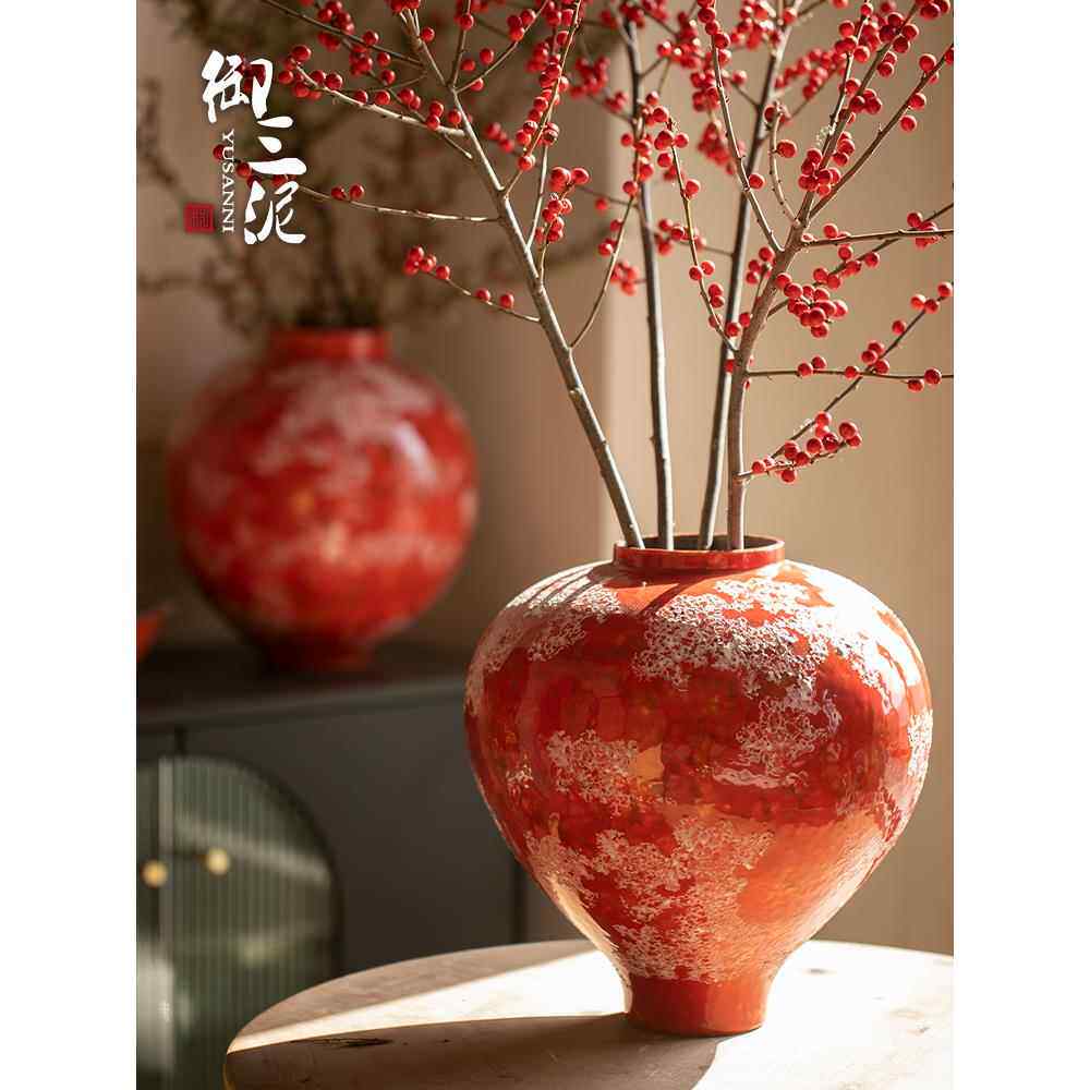 景德镇新中国风插花国风红梅陶瓷花瓶干花瓶客厅可达奢华古典装饰