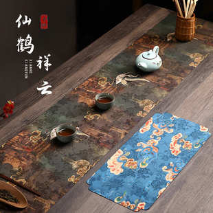 布茶席防水艺旗垫桌双旗家用国风茶茶几 长方形面茶松鹤敦大号中式