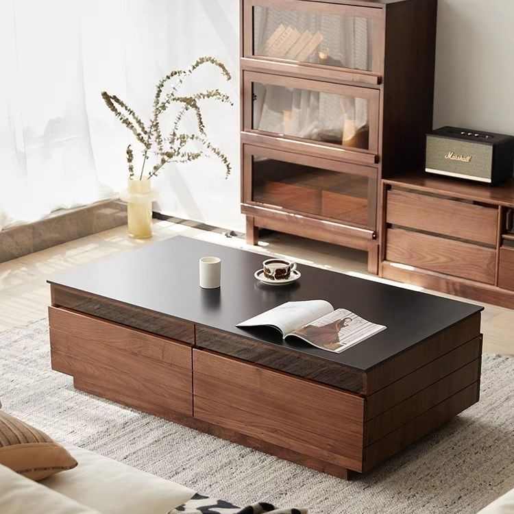 北欧黑胡桃色实木小户型茶几简约高级感家用客厅原木桌子茶桌矮桌