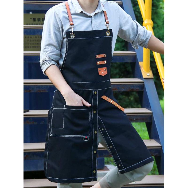 围裙韩版时尚牛仔咖啡厅奶茶店理发师男女餐厅工作服印字logo