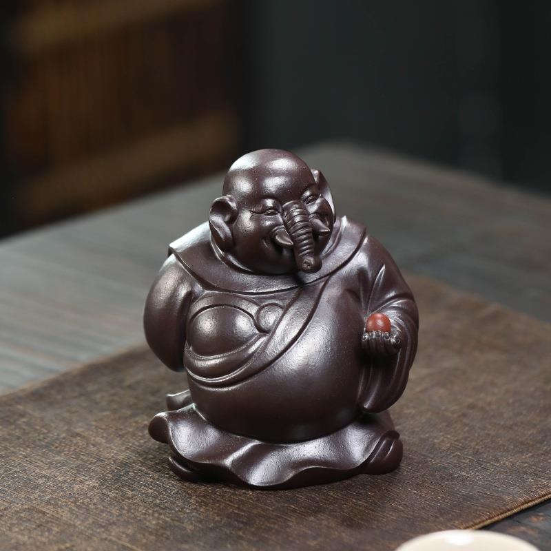 宜兴紫砂茶宠大象摆件雕塑手工精品茶具茶道办公桌象神装饰