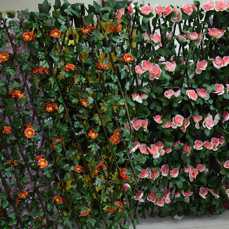 仿真植物伸缩篱笆玫瑰花墙户外阳台田园仿真绿植塑料篱笆装饰围栏