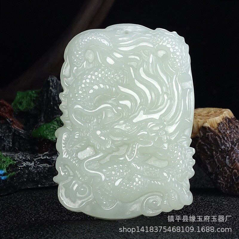 和田玉碧玉生肖龙吊坠男士龙牌玉石玉器白玉龙行天下玉牌玉佩挂件