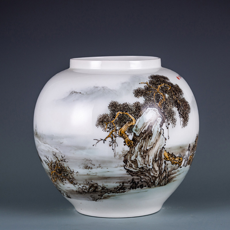 高端工笔山水画陶瓷花瓶丁建红老师手绘装饰赏瓶家居陈列乔迁摆件,家居饰品,花瓶,淘宝优惠券,粉丝福利购,淘宝优惠卷