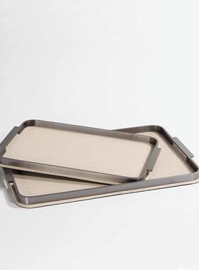 轻奢现代编织皮革金属托盘家软装客厅茶几收纳盘SBC居摆浴室盘香