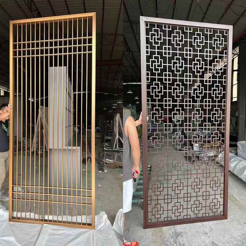酒店隔断新中式格栅别墅玄关客厅入户装饰镂空不锈钢屏风花格