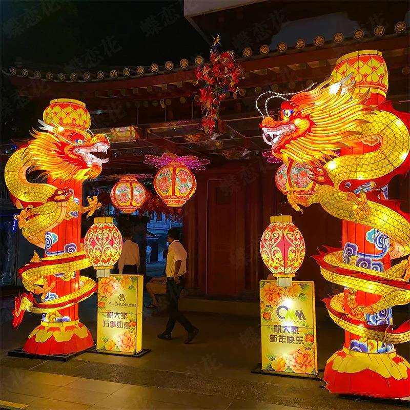 中秋彩灯龙头制作 户外景区观赏灯 元宵春节大型龙头彩灯中庭吊饰