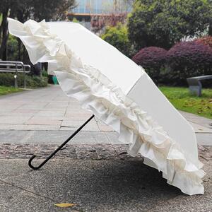 双层褶皱蕾丝太阳伞与弯曲的挂钩，乙烯基防晒和遮阳伞，雨或晴夫