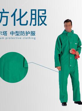 代尔塔401015 CO600PVC涂层液密连体防化服绿色PVC材质防化耐酸碱