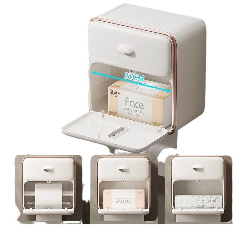 hayan海迎双层卫生间厕纸盒免打孔洗手间卷纸架纸巾收纳盒抽屉式,家居饰品,装饰纸巾盒,淘宝优惠券,粉丝福利购,淘宝优惠卷