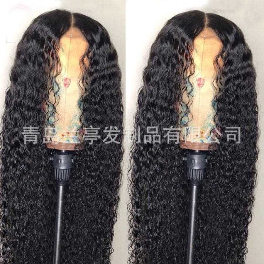 新款直销欧美供销销女士假发中分长卷发小卷波浪前蕾丝化纤发假发