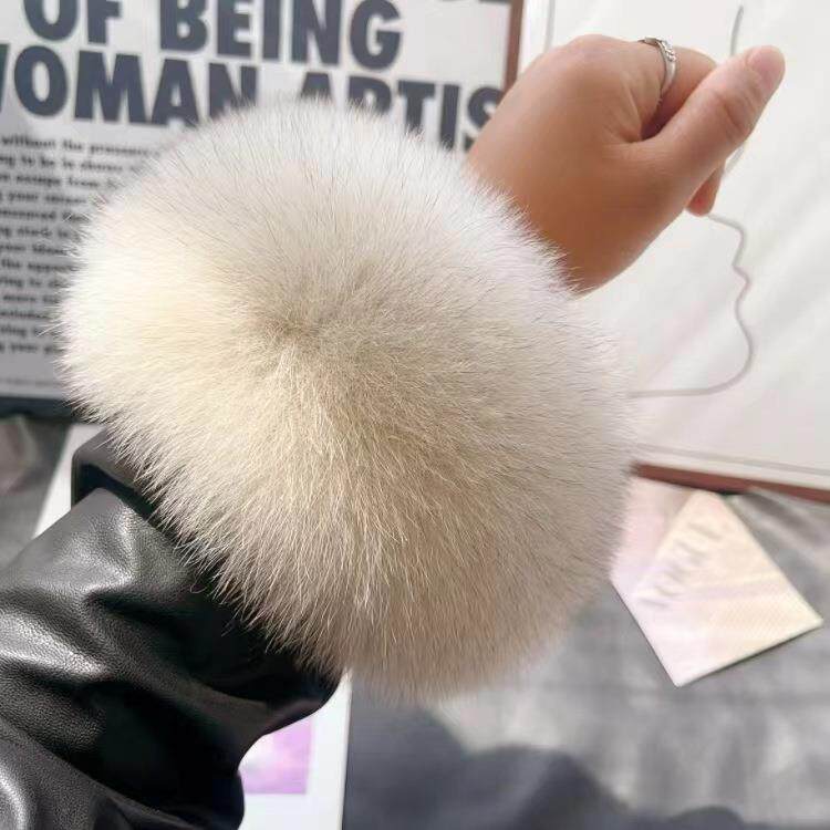 真狐狸毛外套袖口大衣整皮貉子手环圈袖套衣服皮草护腕通用