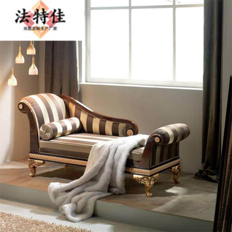 新古典卧室家具 法式实木纯手工雕花美人榻 奢华布艺贵妃椅沙发椅