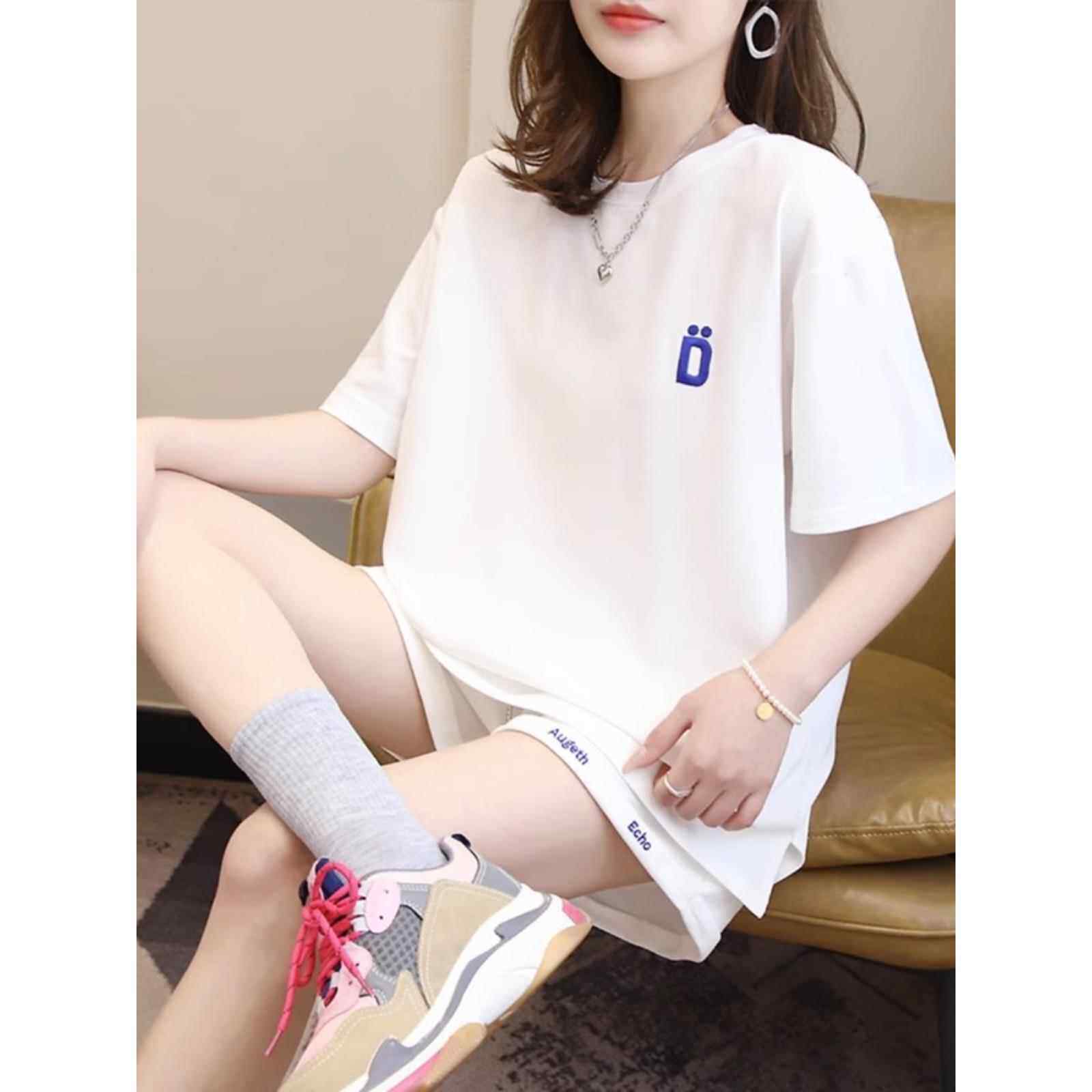 白色运动服套装女夏季新款时尚宽松薄款短袖短裤休闲跑步两件套装
