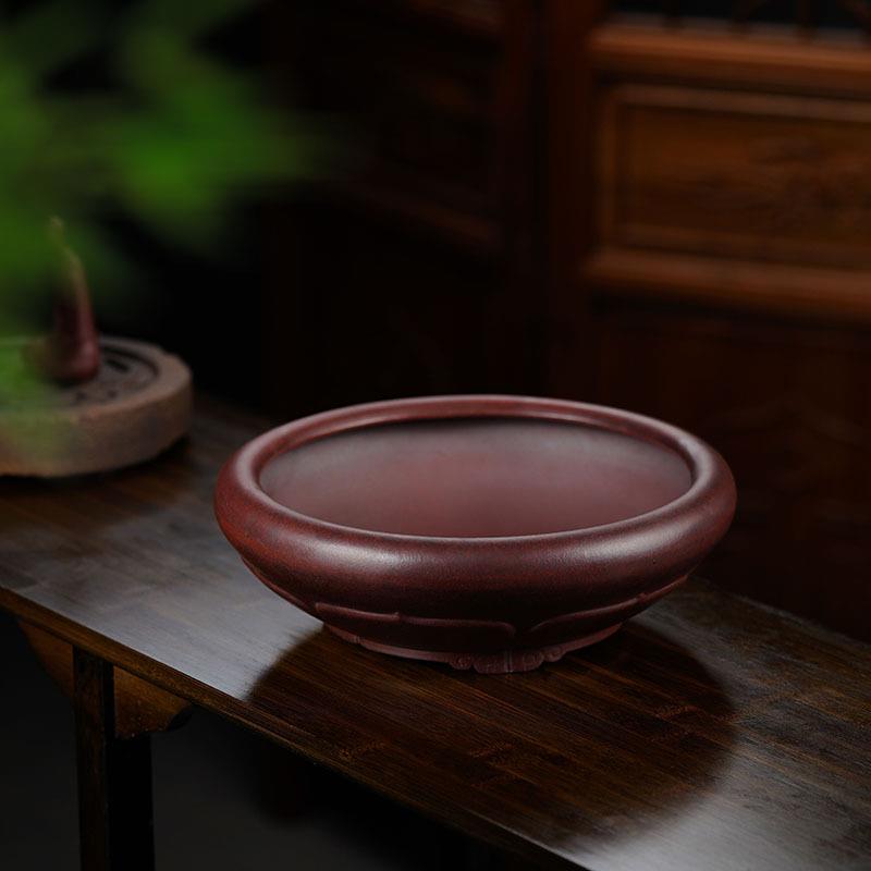 紫砂禅韵莲纹笔洗茶洗厂家多肉紫砂菖蒲花盆陶瓷小盆景植物盆