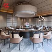 新中式 电动大圆桌酒店餐桌10人20人桌饭店会所餐桌轻奢岩板圆餐桌