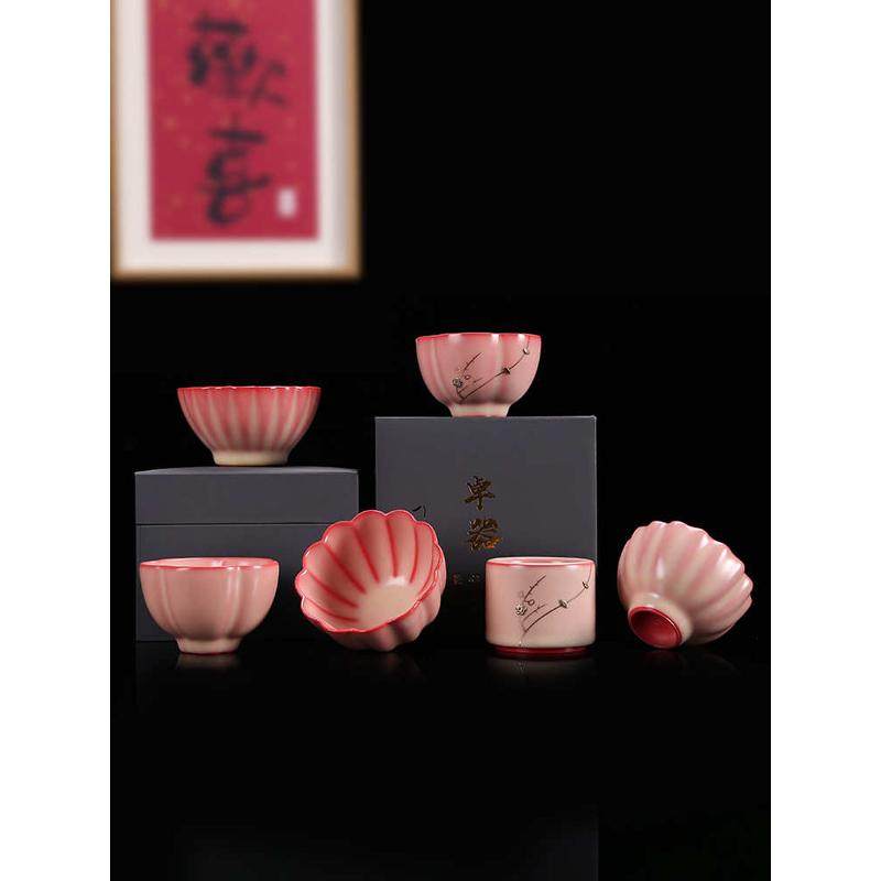 青瓷猪油冻锔钉主人杯五福杯红粉花瓣杯开片可养复古中式茶杯单盏,餐饮具,茶杯,淘宝优惠券,粉丝福利购,淘宝优惠卷