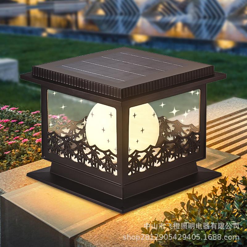 太阳能柱头灯接电新中式防水户外庭院装饰户外别墅花园围墙柱子灯