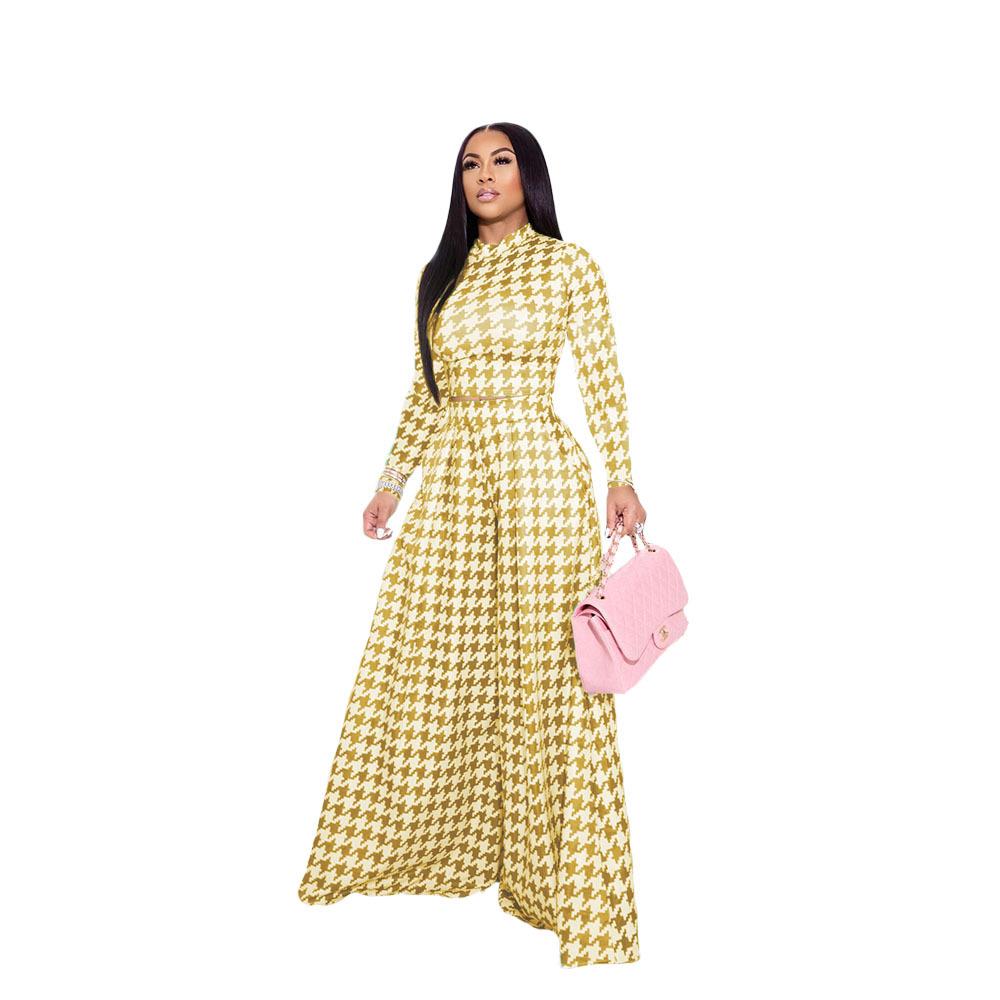 Womens pattern trousers neck suit houndstooth round long