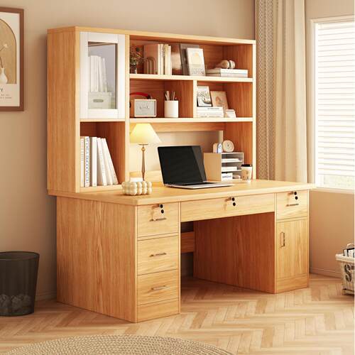 书桌书架一体桌家用办公桌学生学习写字桌子卧室台式电脑桌椅组合