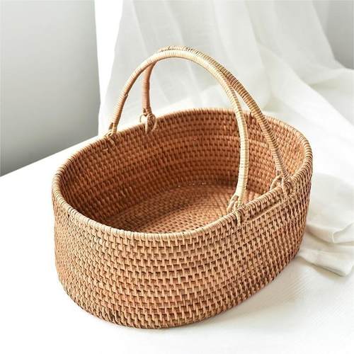 越南手工藤编野餐篮箱子手提杂物收纳篮家用果篮水果蔬菜购物篮批