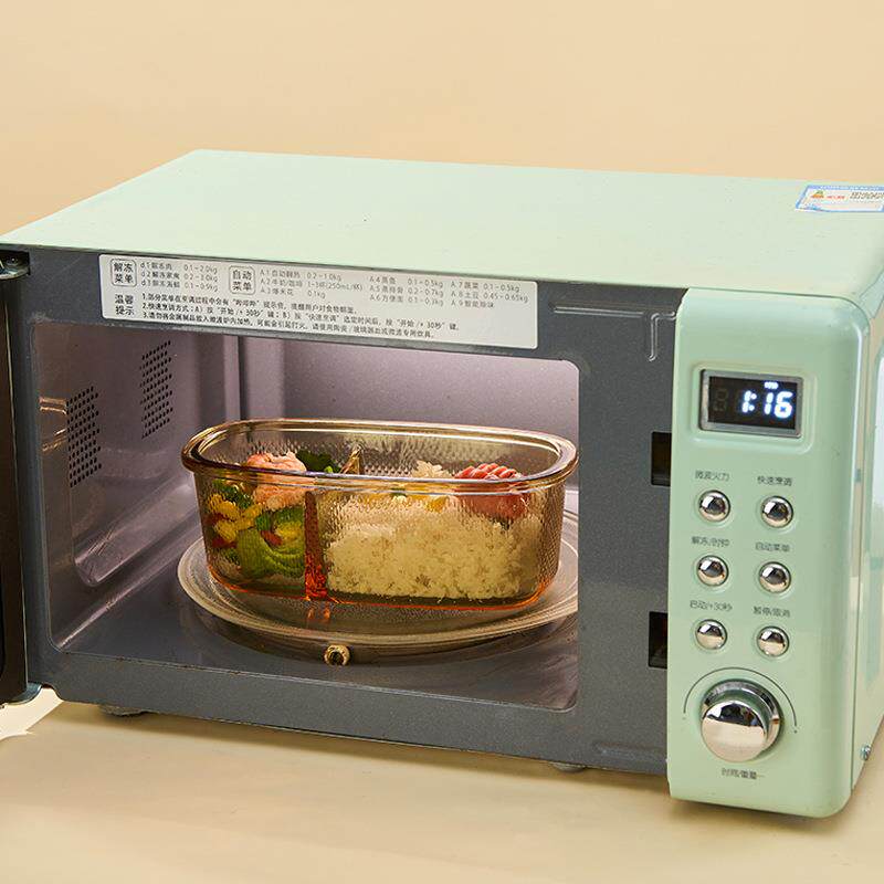 玻璃饭盒上班族微波炉加热椭圆形密封带盖餐具分格提手保鲜便当盒