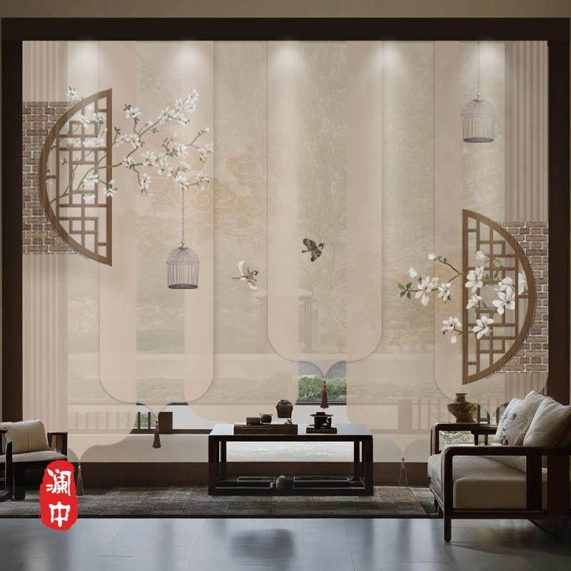 新中式透明卷帘窗帘屏风帘隔断窗挂式升降遮光帘子软隔断玄关花鸟,居家布艺,卷帘,淘宝优惠券,粉丝福利购,淘宝优惠卷