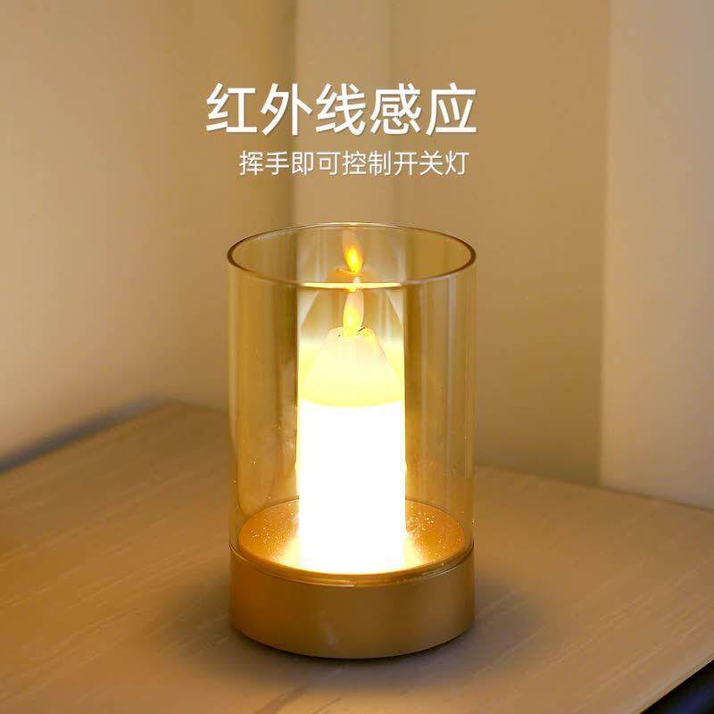 led创意小夜灯浪漫烛光灯餐厅酒吧桌面氛围蜡烛台灯扫手感应