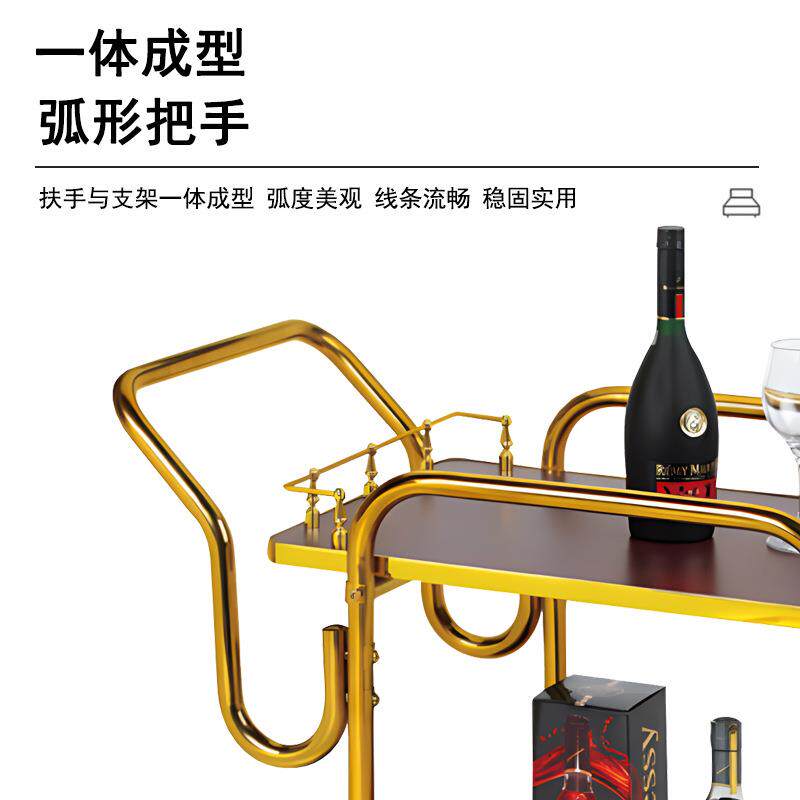 欧式优雅酒店双层酒水车餐厅移动送餐服务手推车宴会茶水点心车