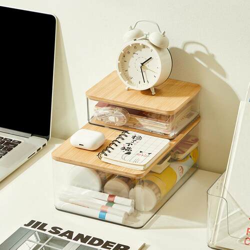 New Desktop Organizer with Transparent Bamboo Lid - Perfect